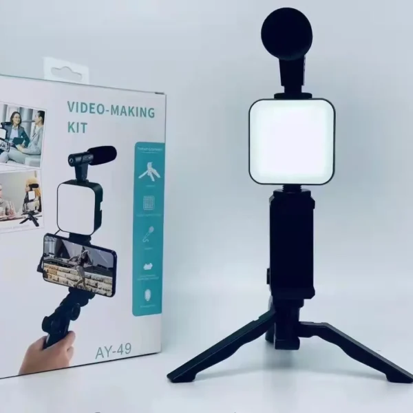 AY-49 Video Vlogger Kits Microphone LED Fill Light Mini Tripod